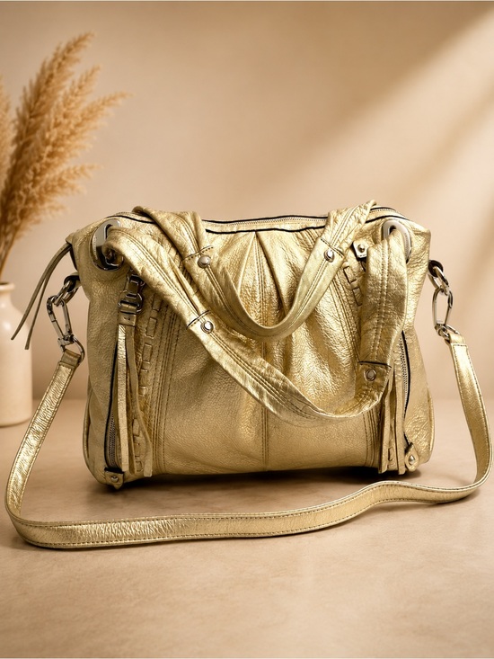 b. makowsky Handbags - Makowsky Metallic Gold Genuine Leather Satchel Shoulder Crossbody Bag